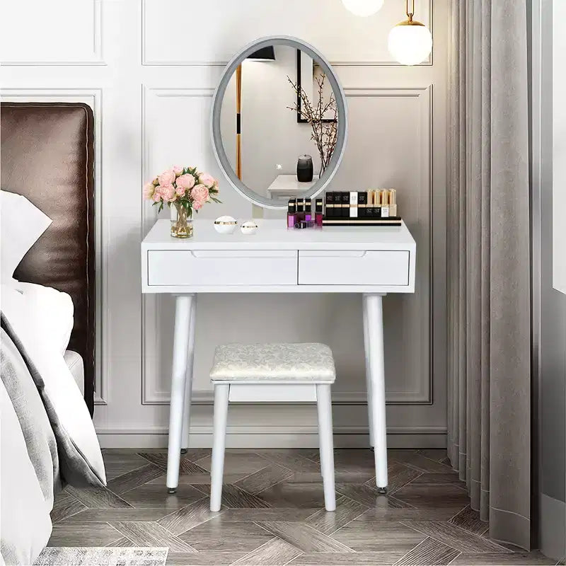 Toeletta Trucco con Specchio Touch Screen 3 Modalità di Illuminazione Sgabello Incluso Bianco\Nero\Grigio