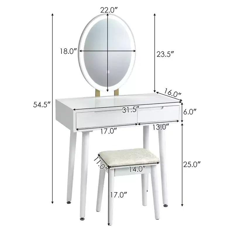Toeletta Trucco con Specchio Touch Screen 3 Modalità di Illuminazione Sgabello Incluso Bianco\Nero\Grigio