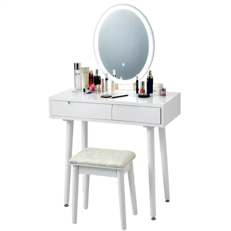 Toeletta Trucco con Specchio Touch Screen 3 Modalità di Illuminazione Sgabello Incluso Bianco\Nero\Grigio