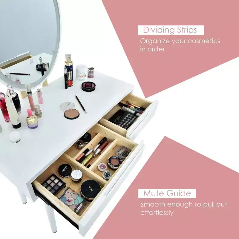 Toeletta Trucco con Specchio Touch Screen 3 Modalità di Illuminazione Sgabello Incluso Bianco\Nero\Grigio