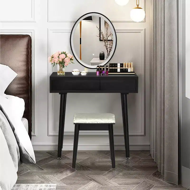 Toeletta Trucco con Specchio Touch Screen 3 Modalità di Illuminazione Sgabello Incluso Bianco\Nero\Grigio