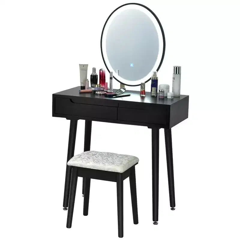 Toeletta Trucco con Specchio Touch Screen 3 Modalità di Illuminazione Sgabello Incluso Bianco\Nero\Grigio