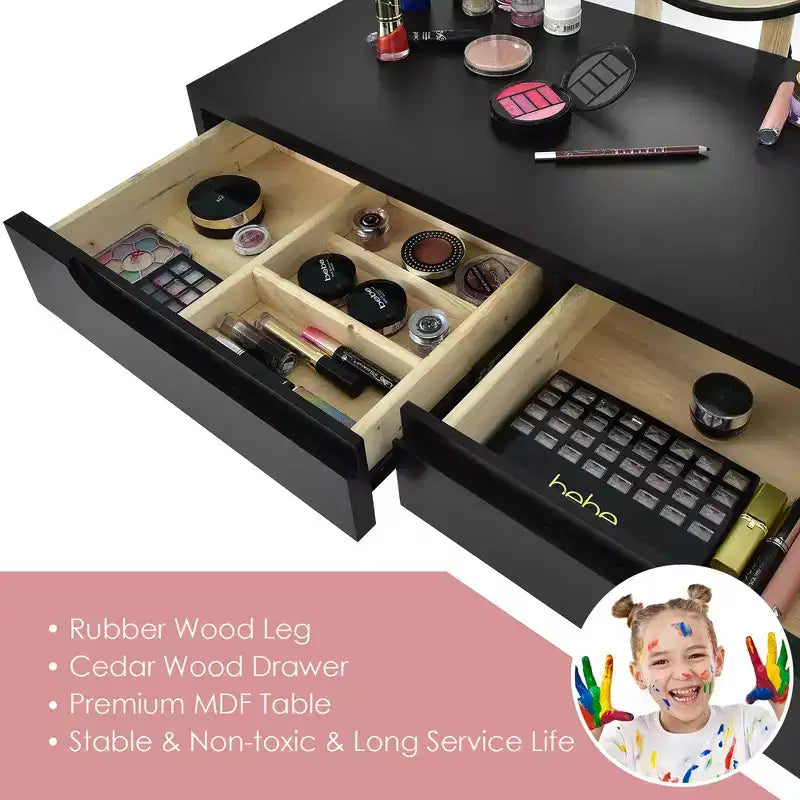 Toeletta Trucco con Specchio Touch Screen 3 Modalità di Illuminazione Sgabello Incluso Bianco\Nero\Grigio