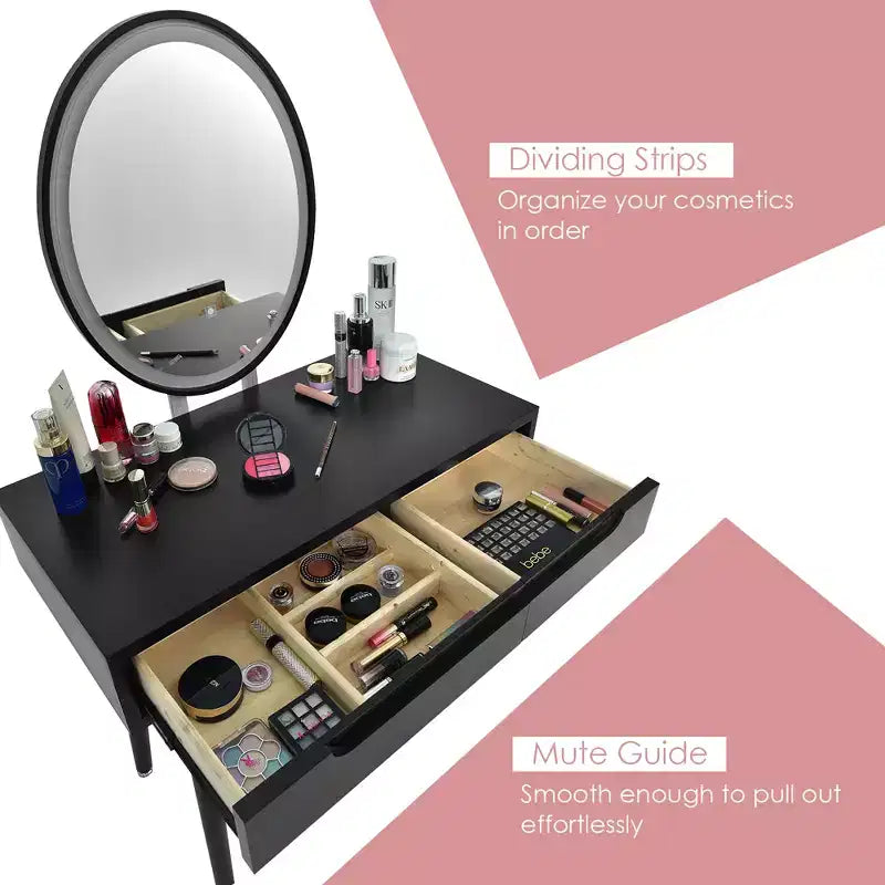 Toeletta Trucco con Specchio Touch Screen 3 Modalità di Illuminazione Sgabello Incluso Bianco\Nero\Grigio