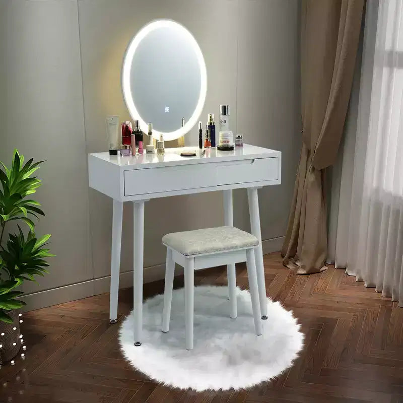 Toeletta Trucco con Specchio Touch Screen 3 Modalità di Illuminazione Sgabello Incluso Bianco\Nero\Grigio