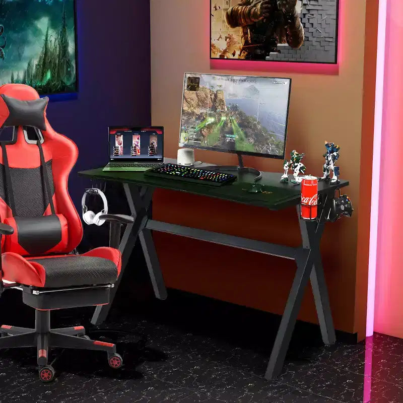 Scrivania da Gaming Tavolo per Computer con Portabicchieri e Gancio per Cuffie Postazione da Lavoro per Gamer