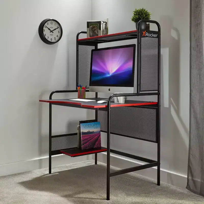 Scrivania da Gaming iCarus Mesh con Piano in Legno