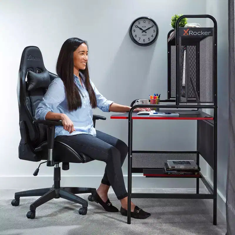 Scrivania da Gaming iCarus Mesh con Piano in Legno