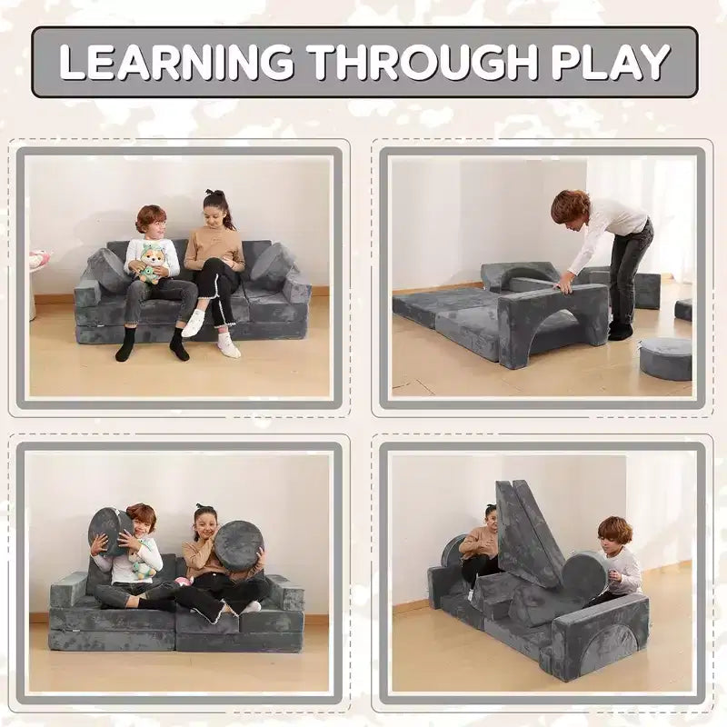 Divano per bambini componibile a 14 pezzi - Set gioco modulare convertibile in morbida schiuma | Divano per fortezza per bambini, Mobili per sala giochi per bambini