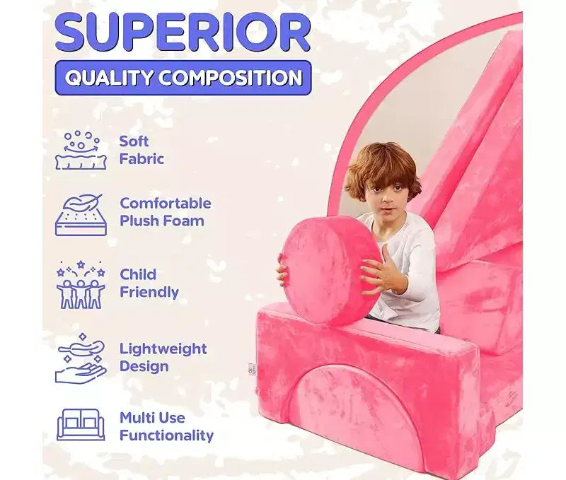 Divano per bambini componibile a 14 pezzi - Set gioco modulare convertibile in morbida schiuma | Divano per fortezza per bambini, Mobili per sala giochi per bambini