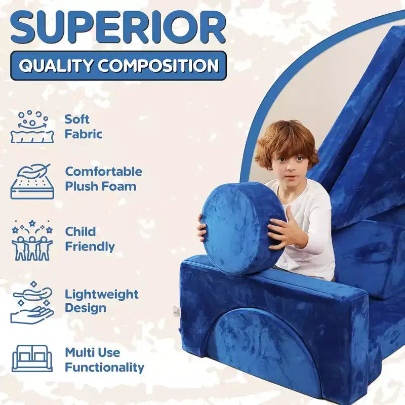 Divano per bambini componibile a 14 pezzi - Set gioco modulare convertibile in morbida schiuma | Divano per fortezza per bambini, Mobili per sala giochi per bambini