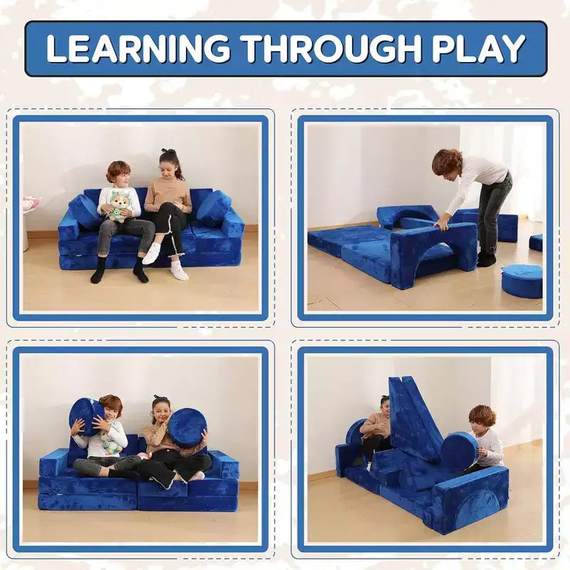 Divano per bambini componibile a 14 pezzi - Set gioco modulare convertibile in morbida schiuma | Divano per fortezza per bambini, Mobili per sala giochi per bambini