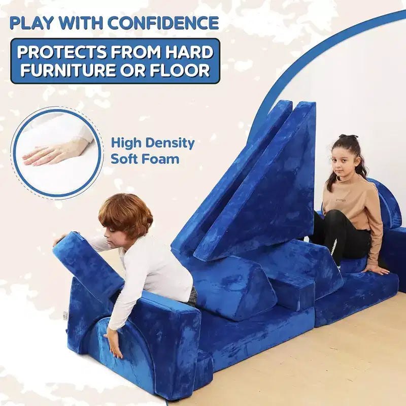 Divano per bambini componibile a 14 pezzi - Set gioco modulare convertibile in morbida schiuma | Divano per fortezza per bambini, Mobili per sala giochi per bambini