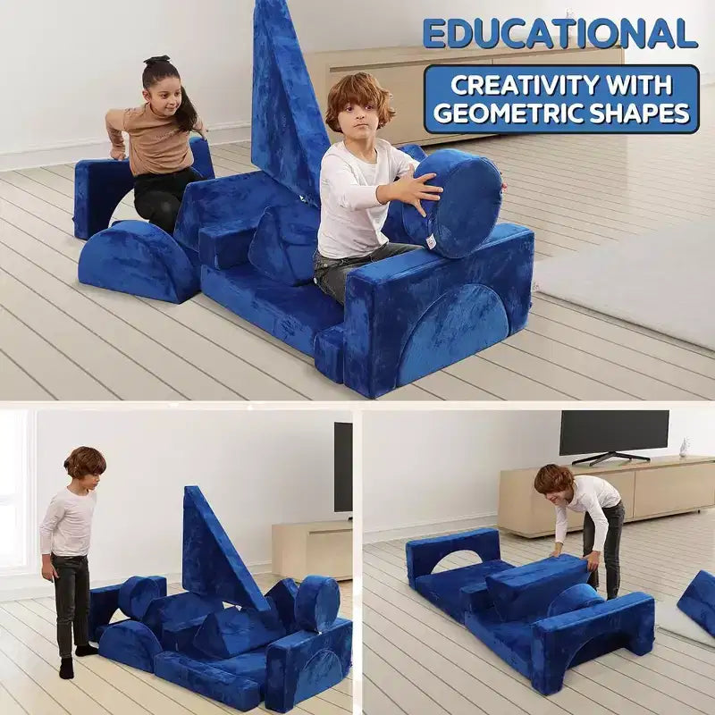 Divano per bambini componibile a 14 pezzi - Set gioco modulare convertibile in morbida schiuma | Divano per fortezza per bambini, Mobili per sala giochi per bambini