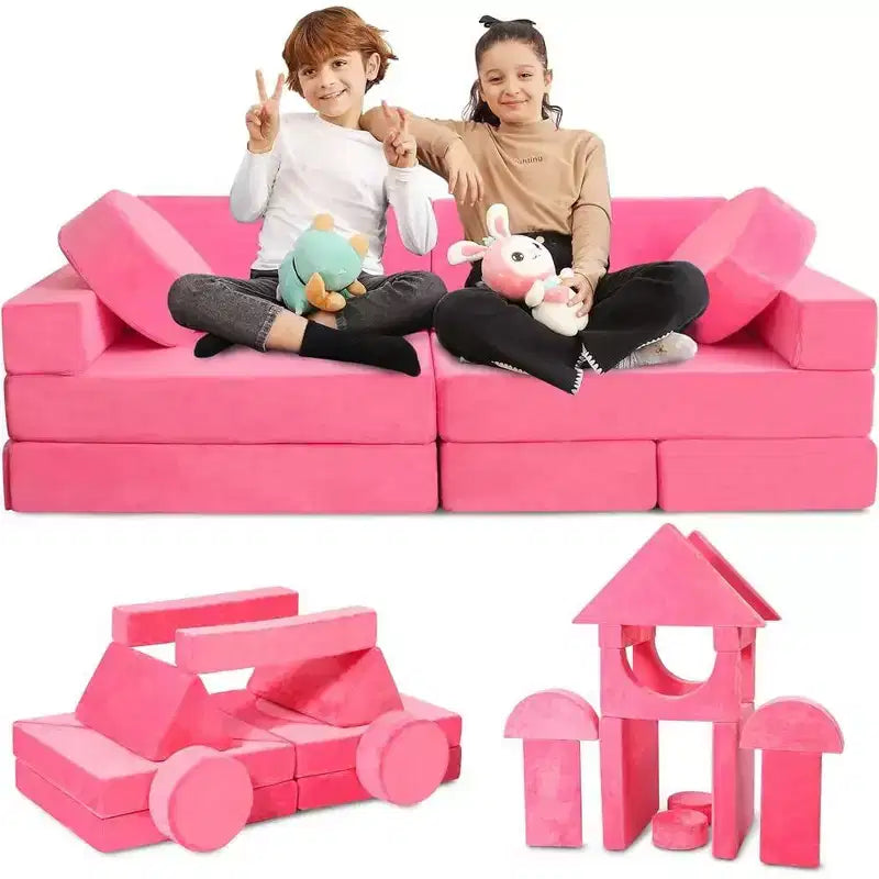 Divano per bambini componibile a 14 pezzi - Set gioco modulare convertibile in morbida schiuma | Divano per fortezza per bambini, Mobili per sala giochi per bambini