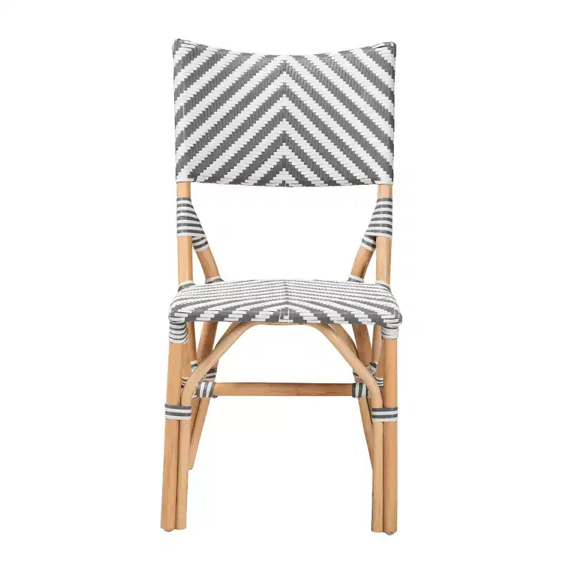 Sedia da bistrot Shai in grigio francese moderno e vimini bianco con rattan naturale