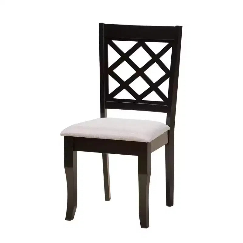 Set da pranzo Jana da 7 pezzi in tessuto grigio moderno e legno con finitura marrone espresso